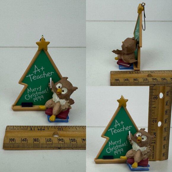 Vtg 1999 Hallmark Owl Outstanding Teacher Merry Christmas Holiday w Original Box - Picture 3 of 13